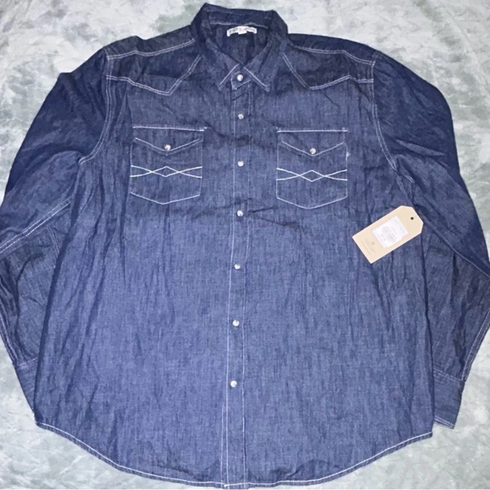 Frye And Co Chambray Button Down Shirt Dark Wash Men’s Size 2 XL